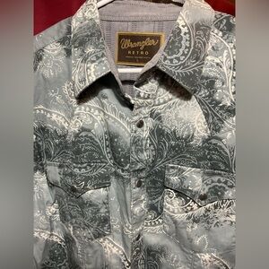 Wrangler Retro Gray Paisley Pearl Snap Western Shirt Large